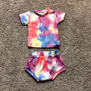 Toddler Tie Dye 2 Piece Outfit Set Shirt & Bloomers Shorts Multicolor Boutique